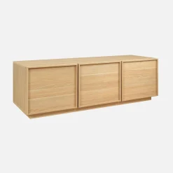 3-door natural wood-effect TV unit 140cm
