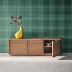 3-door natural wood-effect TV unit 140cm