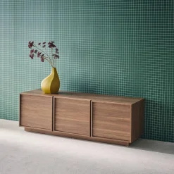 3-door natural wood-effect TV unit 140cm