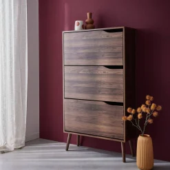 3-door shoe cabinet with walnut wood effect