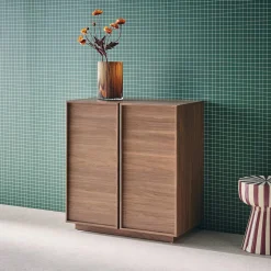 2-door walnut wood-effect sideboard 80cm