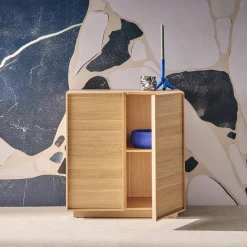 2-door walnut wood-effect sideboard 80cm