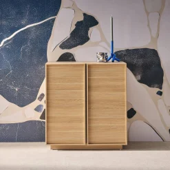 2-door walnut wood-effect sideboard 80cm