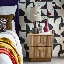 2-drawer bedside table in grooved mango wooden effect