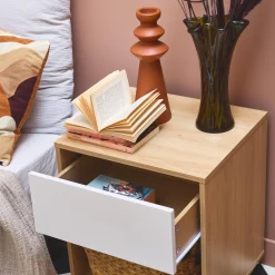 1-drawer bedside table with two-tone wood effect