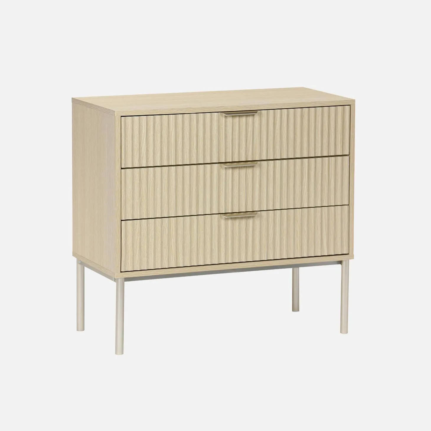3-drawer chest in wood and metal-effect