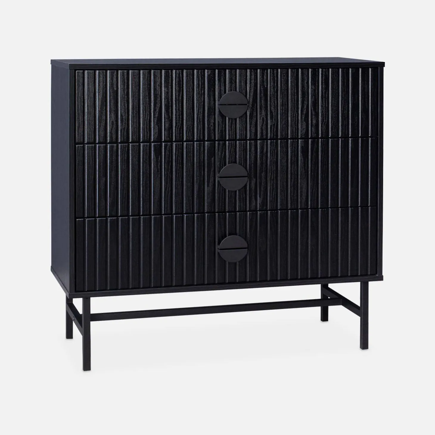 3-drawer chest with a wooden-effect and black grooves