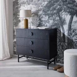 3-drawer chest with a wooden-effect and black grooves