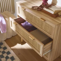 3-drawer chest with cane and wooden effect
