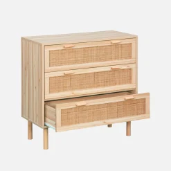 3-drawer chest with cane and wooden effect