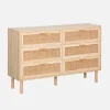 6-drawer chest with cane and wooden effect