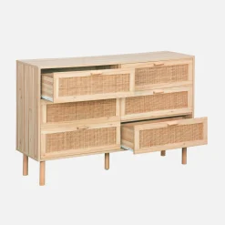 6-drawer chest with cane and wooden effect