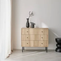 3-drawer chest with grooved wooden-effect