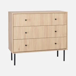 3-drawer chest with grooved wooden-effect