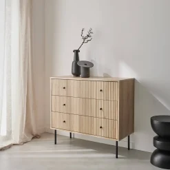 3-drawer chest with grooved wooden-effect