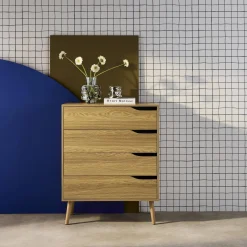 4-drawer chest with walnut wood effect