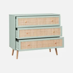 3-drawer chest with wood and cane effect