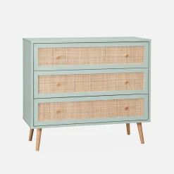 3-drawer chest with wood and cane effect
