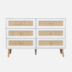 6-drawer chest with wood and cane effect