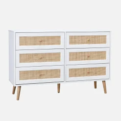 6-drawer chest with wood and cane effect