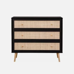 3-drawer chest with wood and cane effect