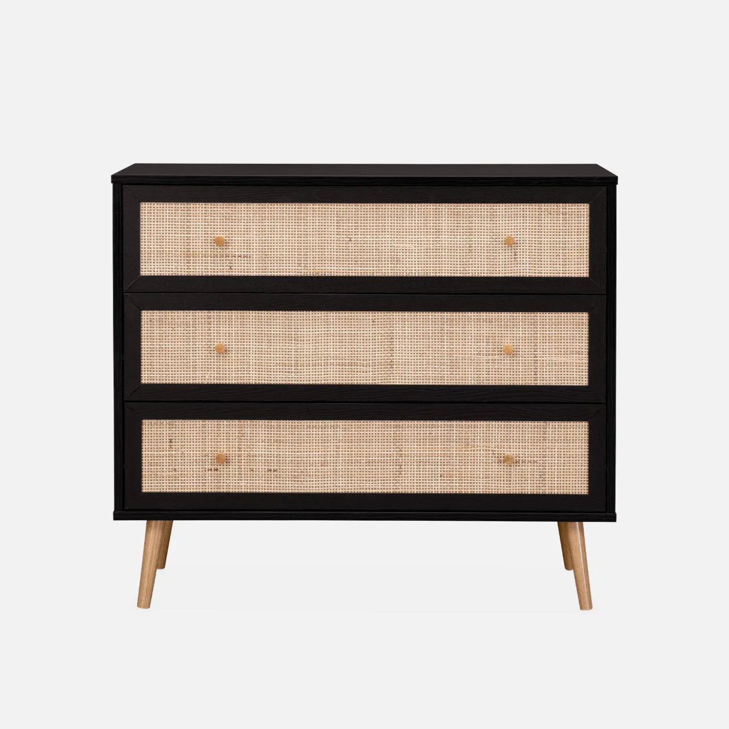 3-drawer chest with wood and cane effect
