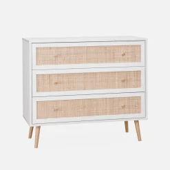 3-drawer chest with wood and cane effect
