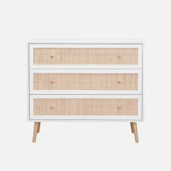 3-drawer chest with wood and cane effect