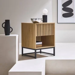 1-drawer contemporary wood effect bedside table
