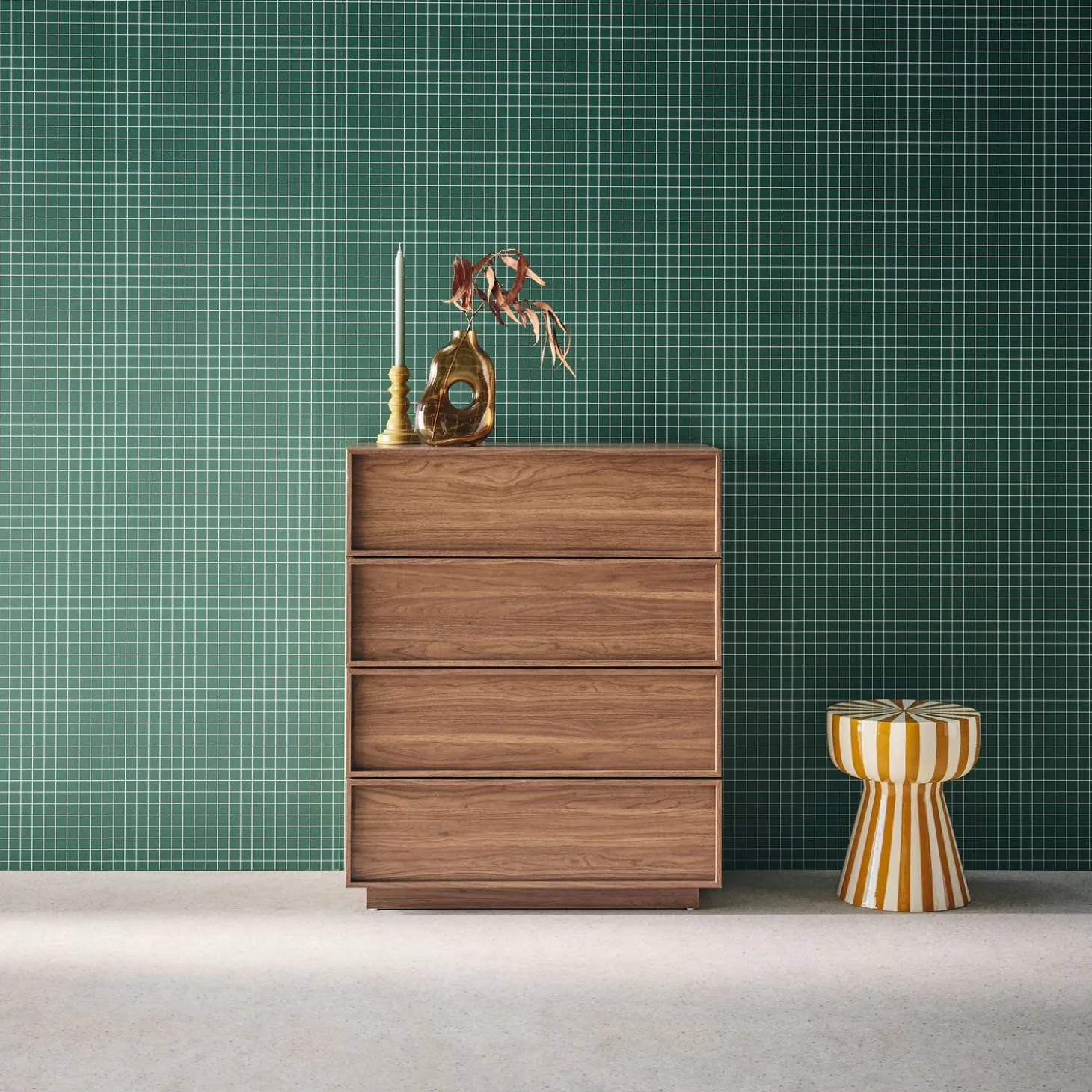 4-drawer walnut wood-effect storage chest