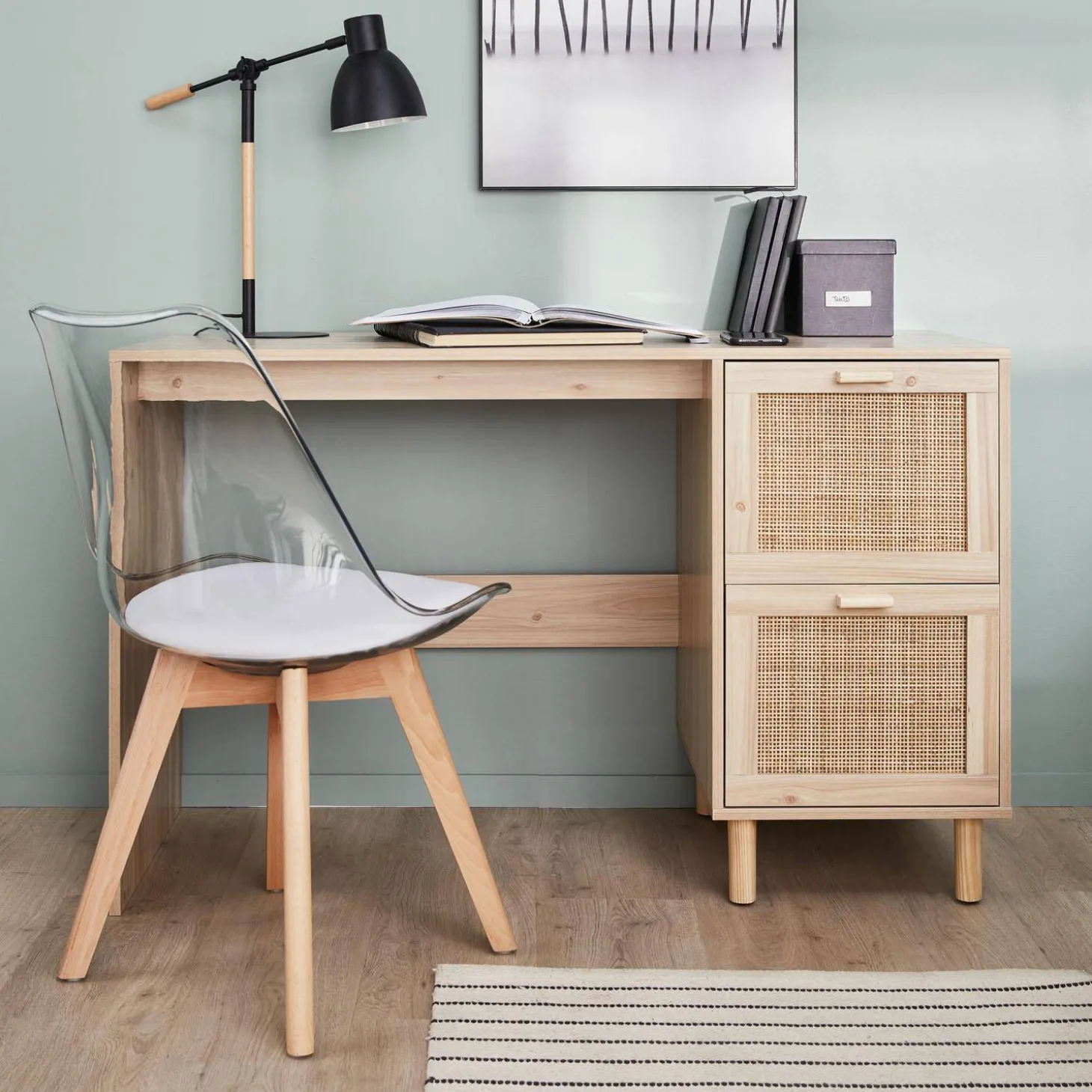 2-drawer woven rattan desk