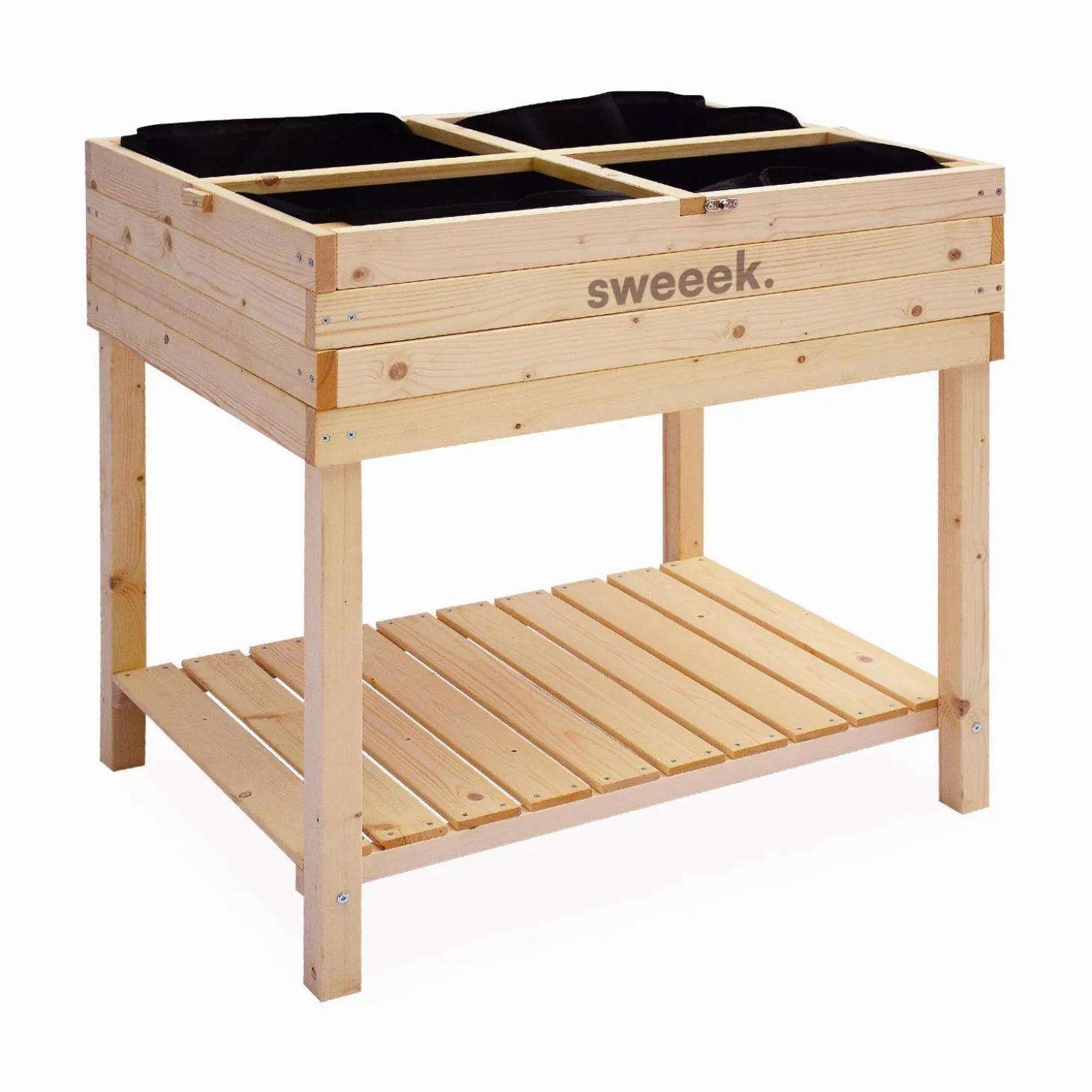 Elevated wooden planter with polycarbonate greenhouse
