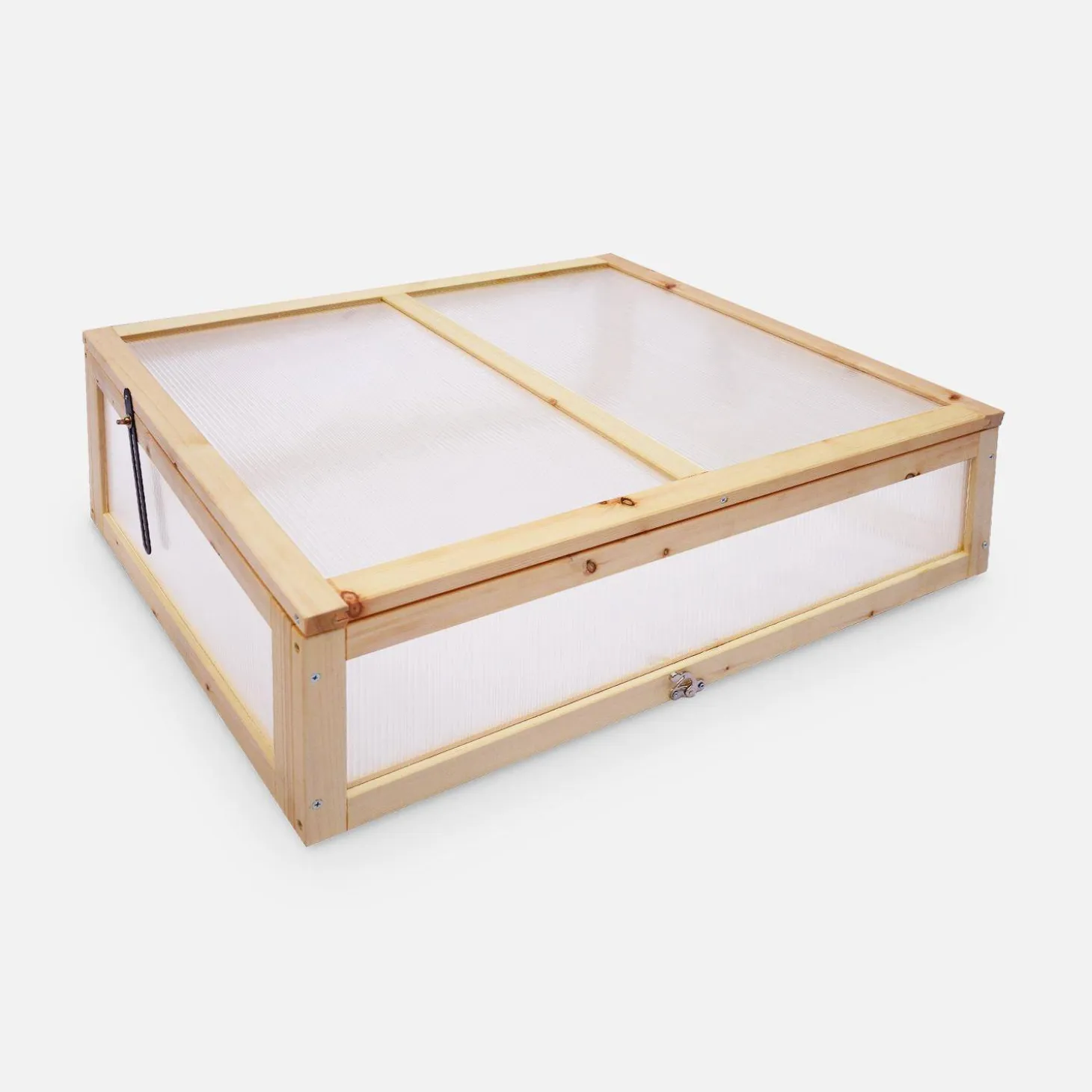 Elevated wooden planter with polycarbonate greenhouse