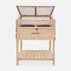 Elevated wooden planter with polycarbonate greenhouse