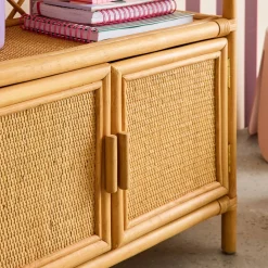Exotic children's bookshelf in natural rattan
