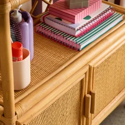 Exotic children's bookshelf in natural rattan