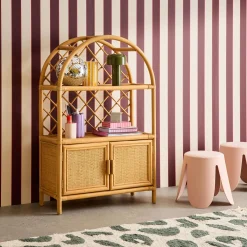Exotic children's bookshelf in natural rattan