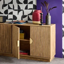 Exotic 4-door mango wood effect sideboard, grooved 180cm