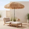 Exotic straight steel parasol wood effect / straw