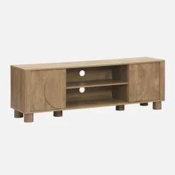Exotic wood effect TV unit with 2 reversible doors 155cm