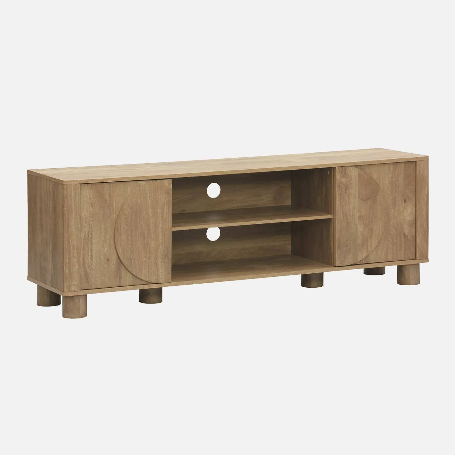 Exotic wood effect TV unit with 2 reversible doors 155cm