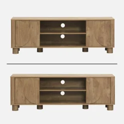 Exotic wood effect TV unit with 2 reversible doors 155cm