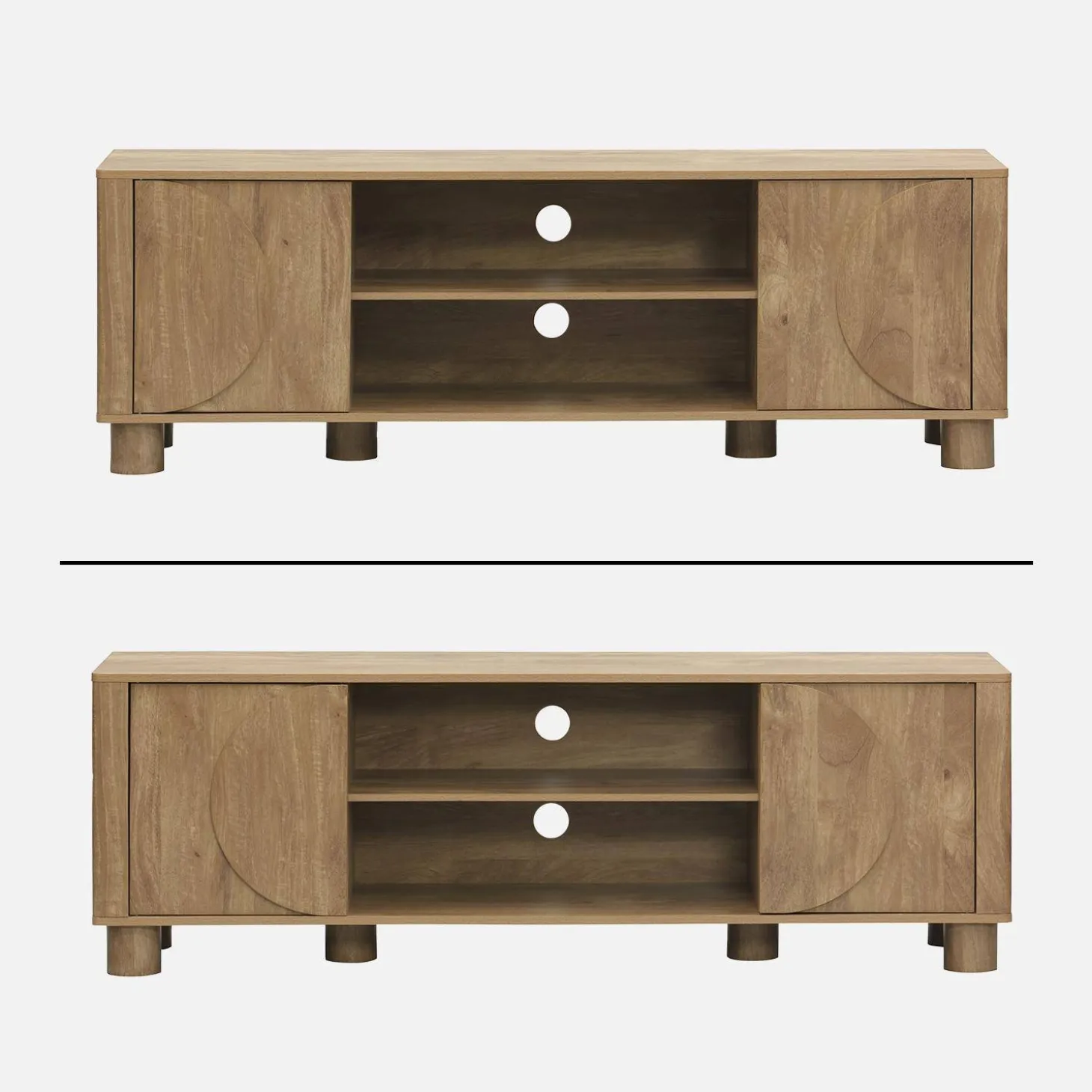 Exotic wood effect TV unit with 2 reversible doors 155cm