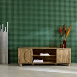 Exotic wood effect TV unit with 2 reversible doors 155cm