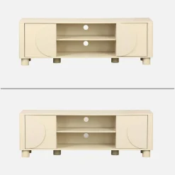 Exotic wood effect TV unit with 2 reversible doors 155cm