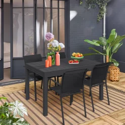 Extendable aluminium garden table + 8 armchairs