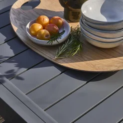 Extendable aluminium garden table + 8 armchairs