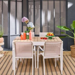 Extendable aluminium garden table + 8 armchairs