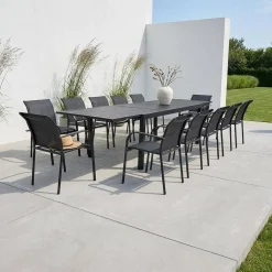 Extendable aluminium garden table + 10 chairs