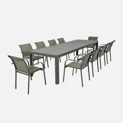 Extendable aluminum garden table 180/240/300cm + 10 armchairs